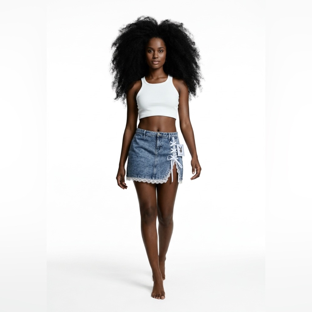 PLAYBOY Blue Denim Lace-Up Mini Skirt